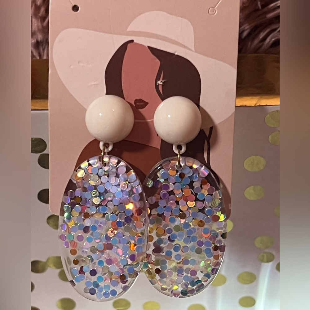 White glitter acrylic earrings